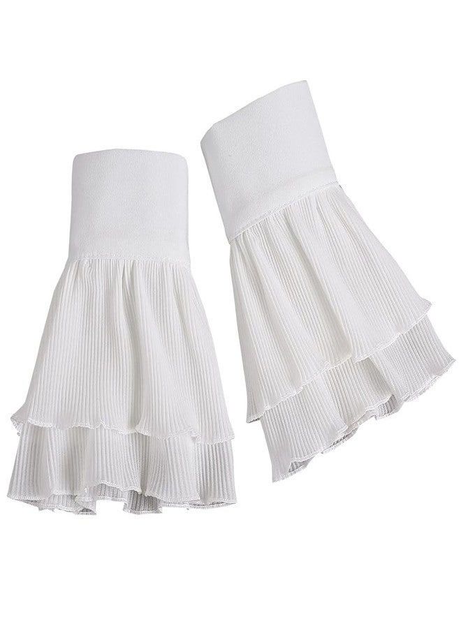 Yardenfun 1 Pair Decorative Cuffs Detachable Chiffon Wrist Cuffs Elegant Double Layer Ruffles for Women Perfect Accessory for Dresses and Sweaters - Image 1
